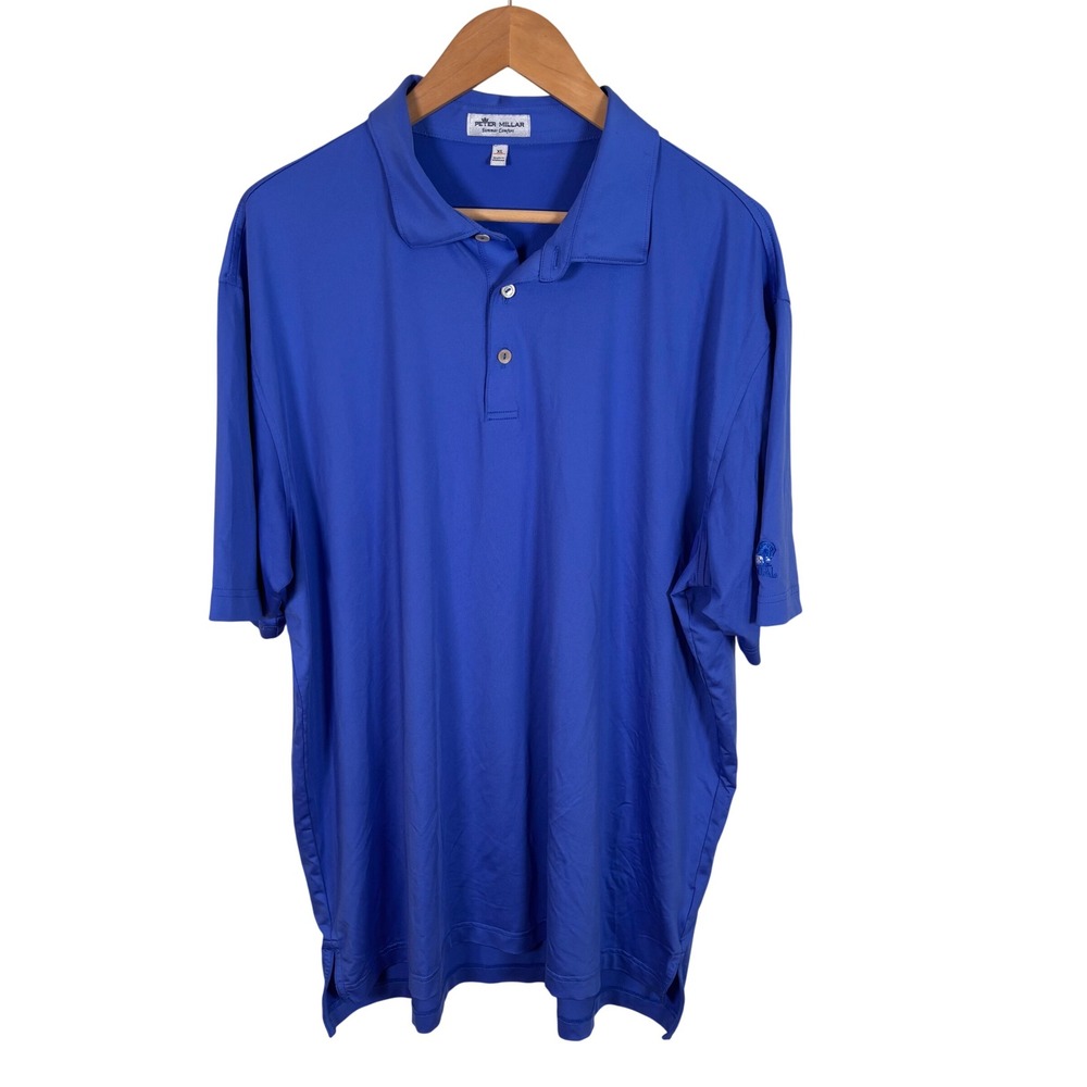 Peter Millar Summer Comfort Mens XL Royal Blue Golf Polo Shirt Colonial Logo